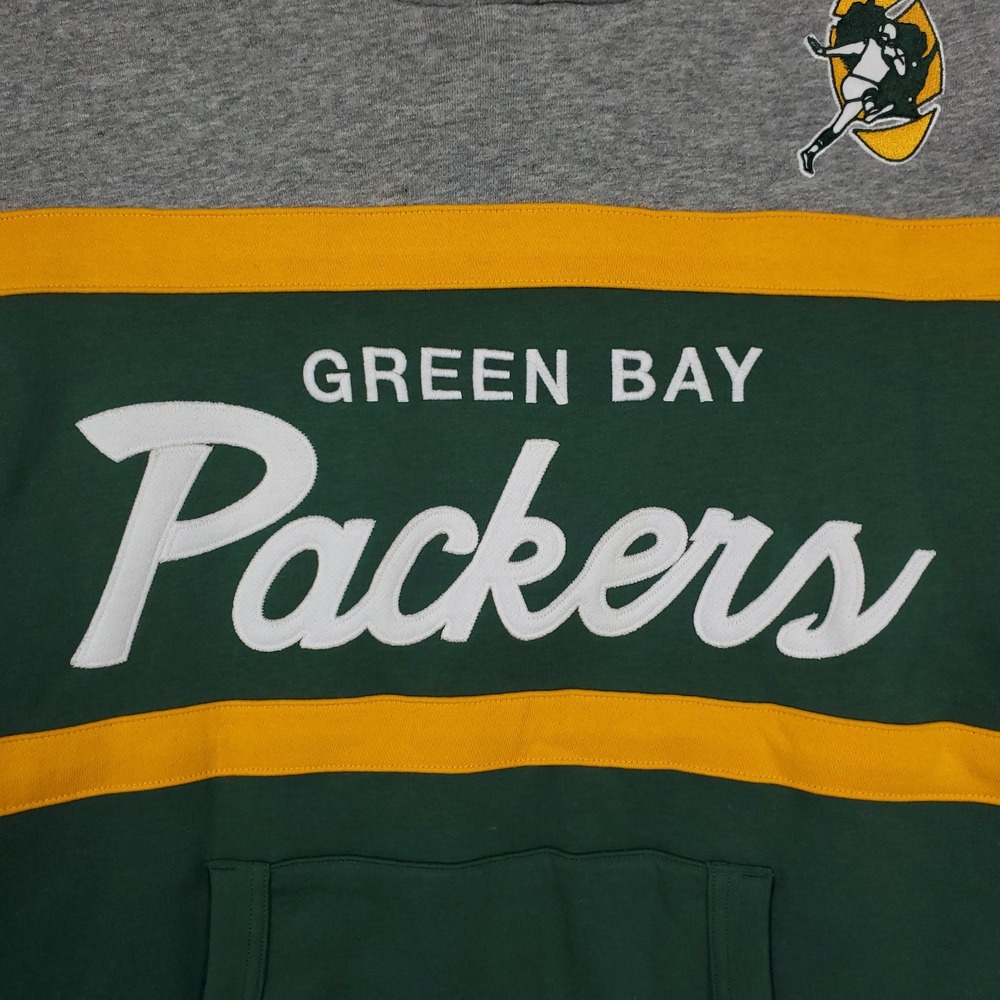 Green Bay Packers Mitchell & Ness Large Hoodie Script Logo Green Gray Yellow NWT - Picture 3 of 8